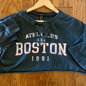 Forever 21 Distressed  Black Charcoal “Boston” Graphic Tee